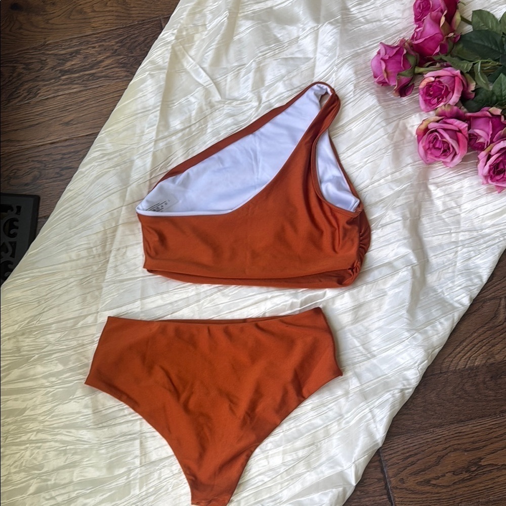 Rust Orange One-Shoulder Bikini Set - Picture 2 of 2